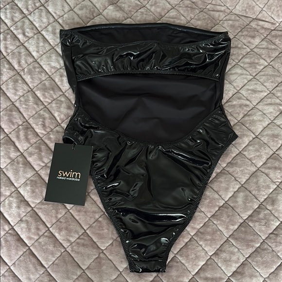 NEW! Naked Wardrobe Black Sleek One Piece Swimsuit - Picture 2 of 4